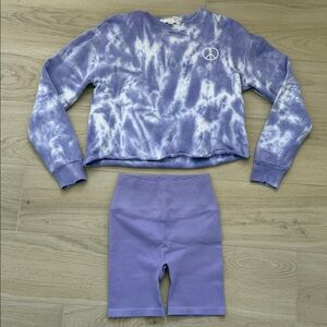 Spiritual Gangster Lavender White Tie-Dye Sweatshirt & Shorts Set
